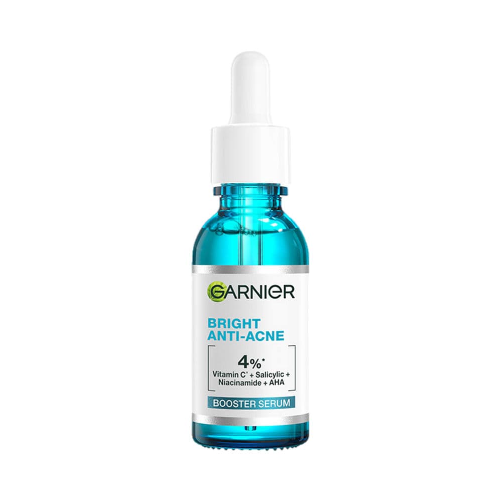 Garnier Bright Anti-Acne Booster Serum 30ml bottle with dropper